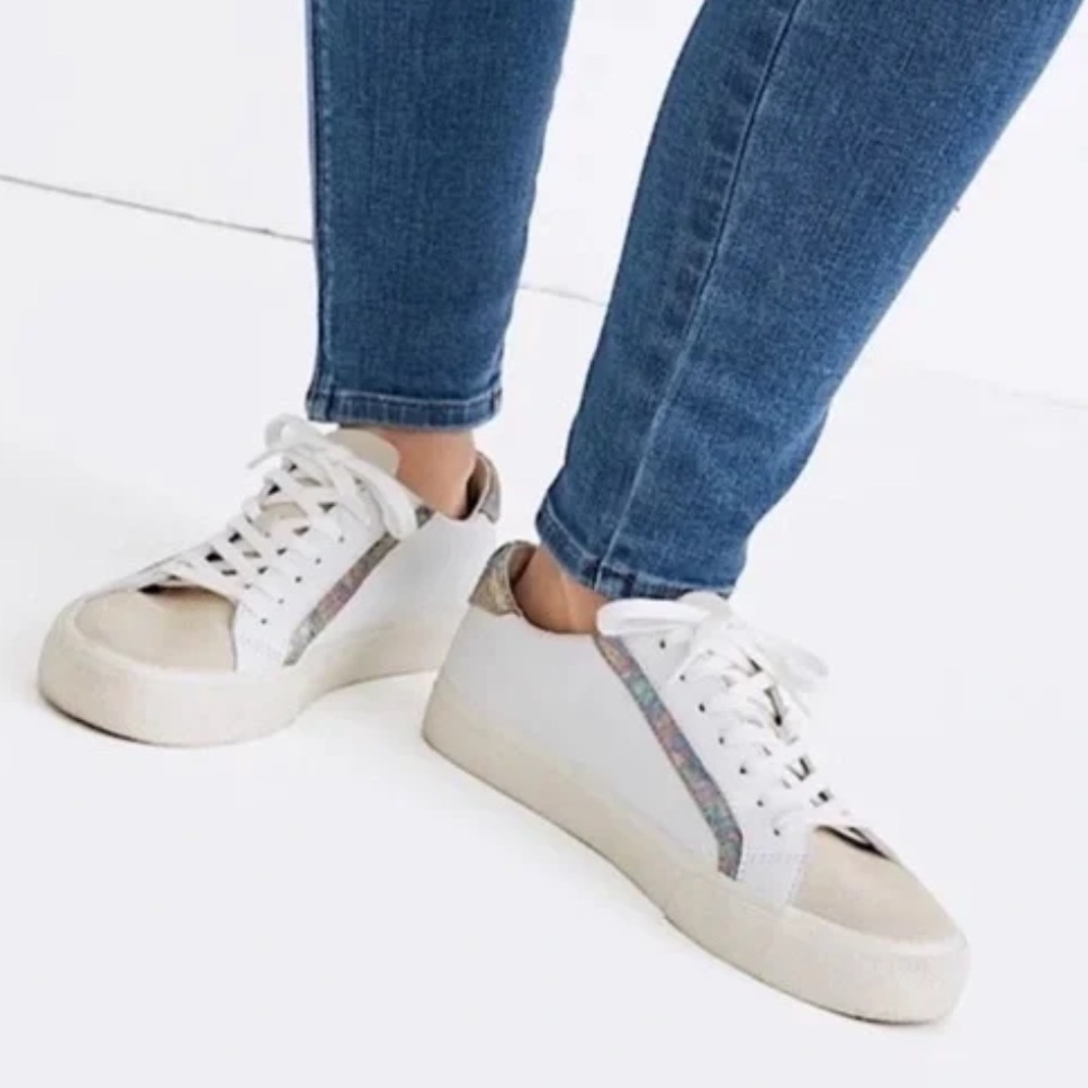 Madewell Sidewalk Low-Top Sneakers in Iridescent Leather Unisex Size W 7…
